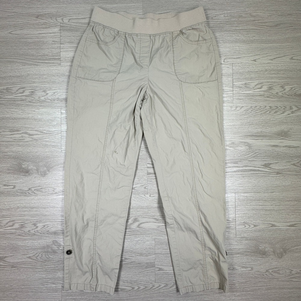 Chico's Women's Pants Zenergy Crop Pull On Beige Size 1.5(12) Elastic Waist